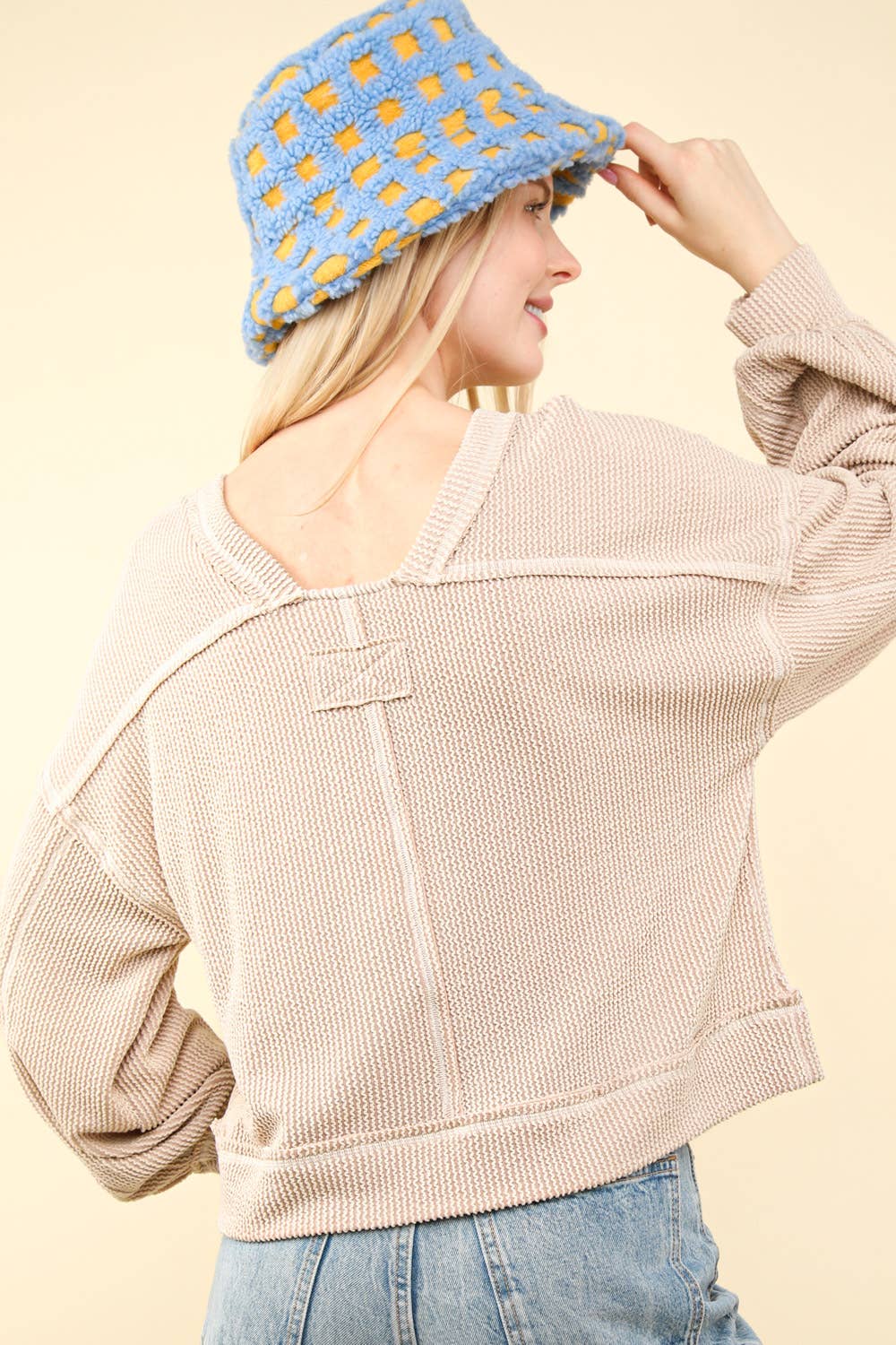 US Two Tone Otto Ribbed Oversized Soft Comfy knit Top