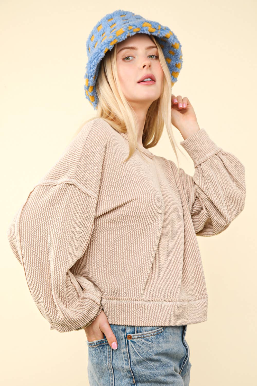 US Two Tone Otto Ribbed Oversized Soft Comfy knit Top