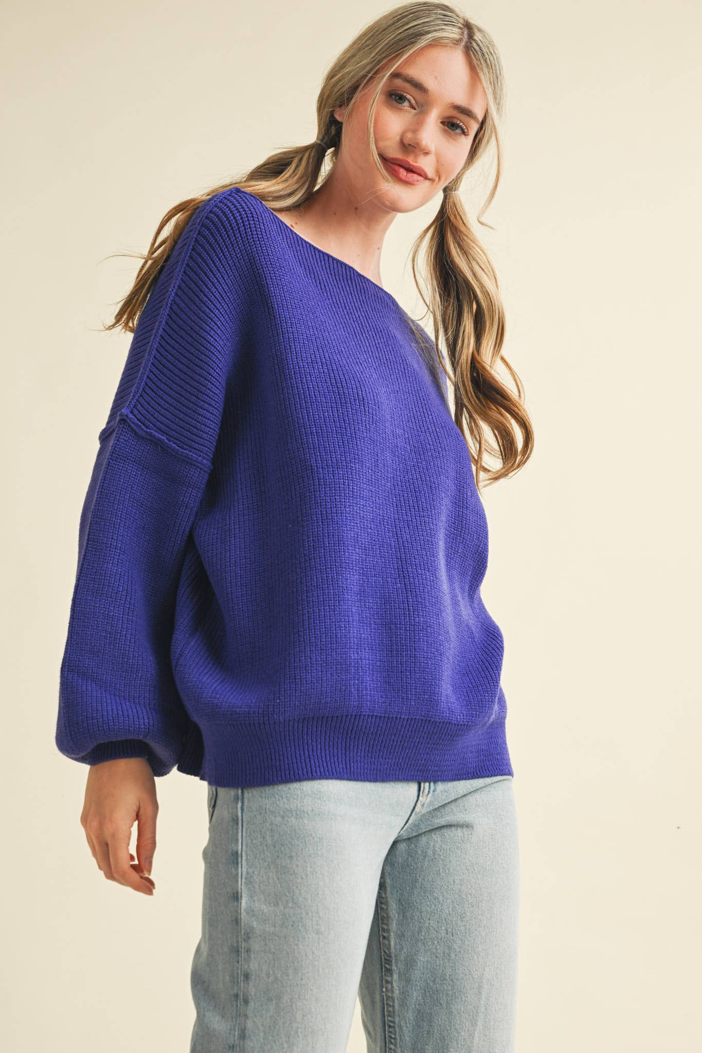 BOAT NECK BUBBLE SLEEVE SWEATER MSW8147