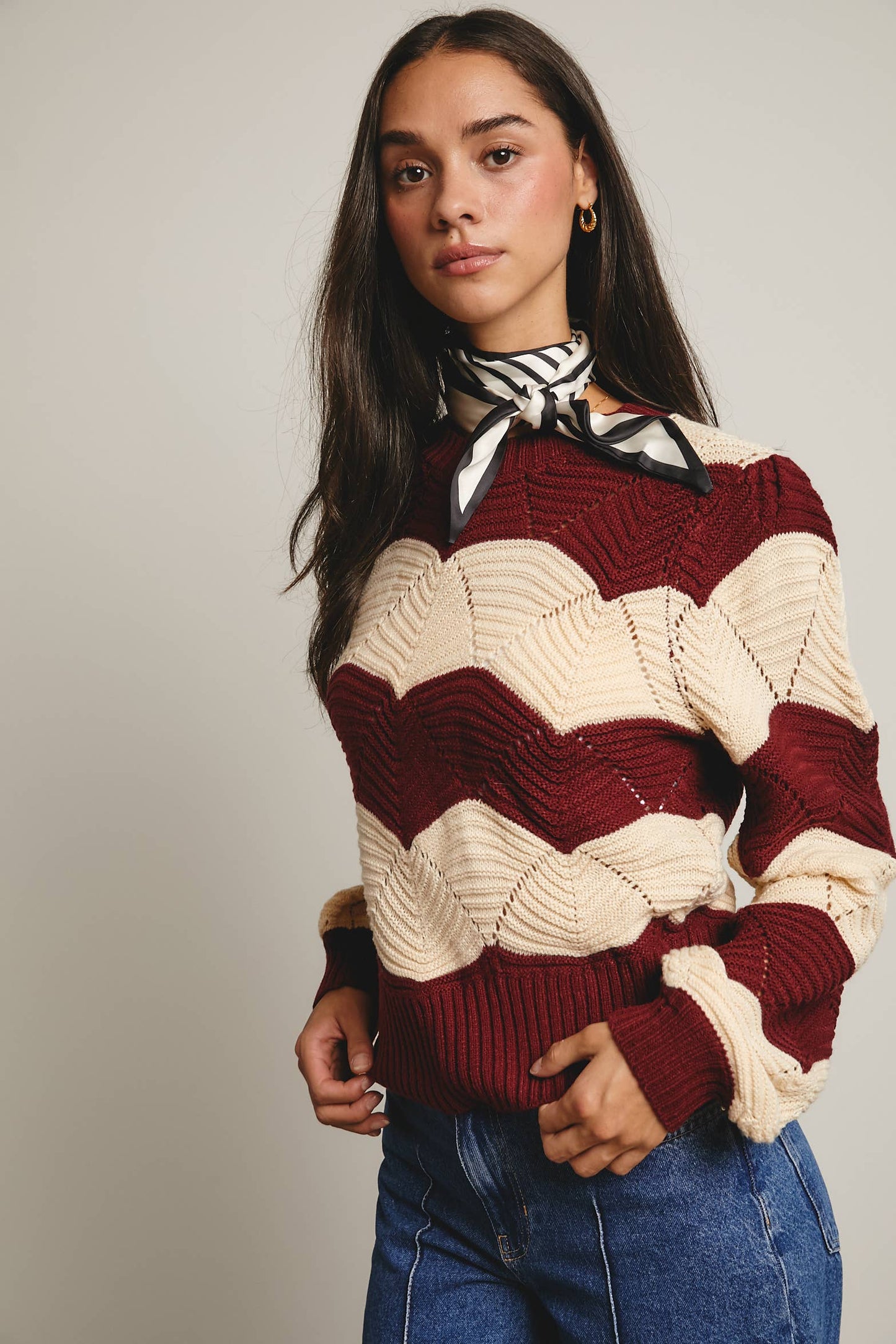 Wave Knit Chevron Pullover