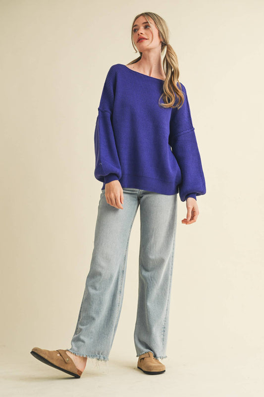 BOAT NECK BUBBLE SLEEVE SWEATER MSW8147
