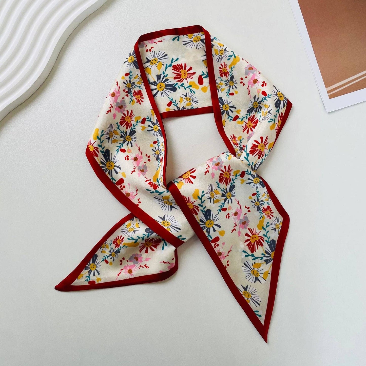 Print Narrow Long Satin Silk-Feel Scarf MK2BLW6W6NSI135