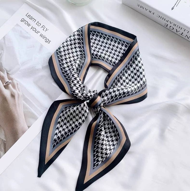 Vintage Houndstooth Long Satin Scarf MK2BLW6W6NSI136