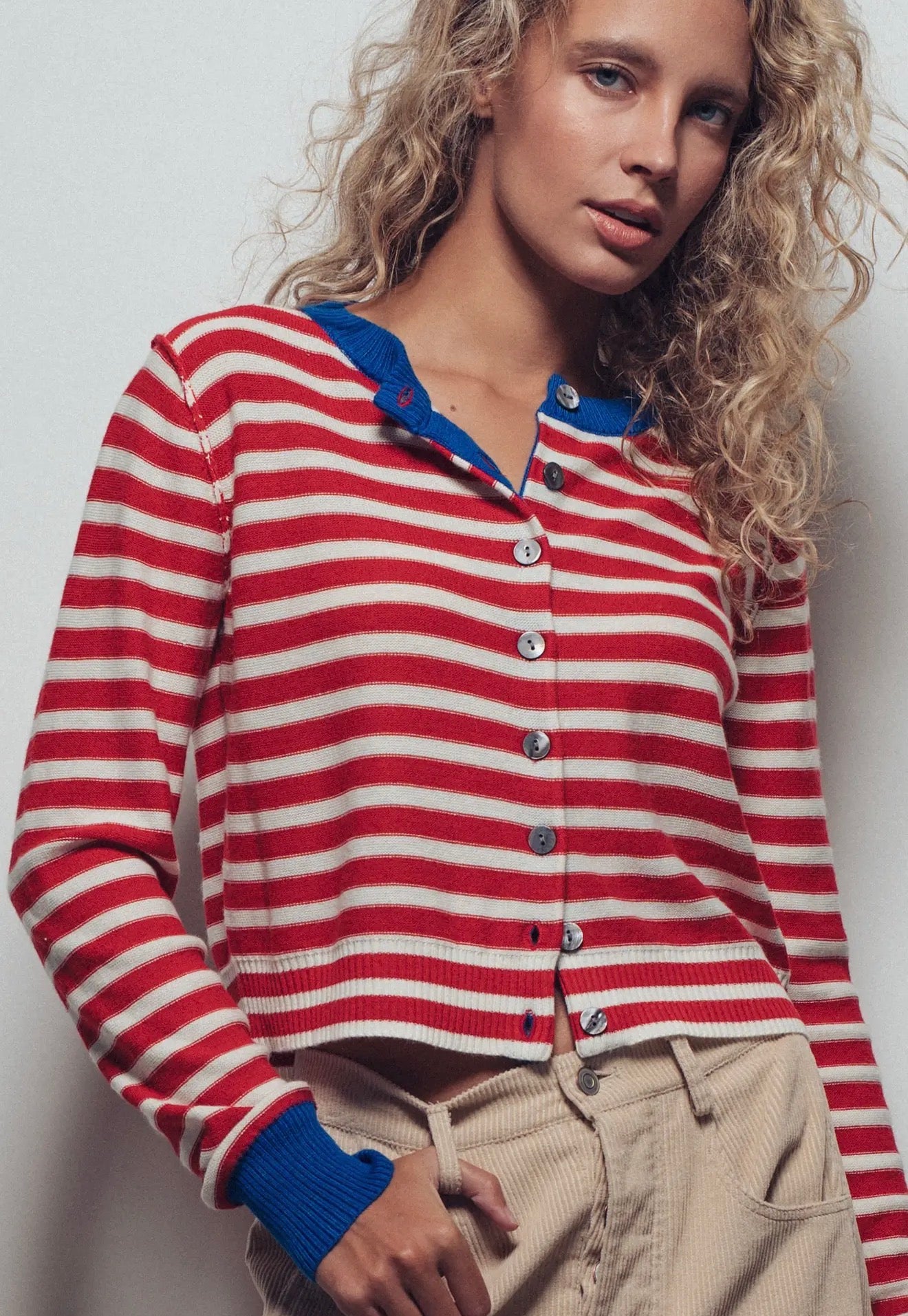 Striped cropped button up