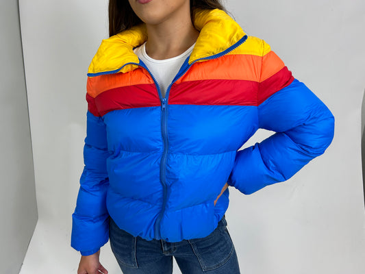 Rainbow puff coat