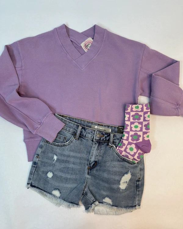 V-Neck Sweat Top/Lavender