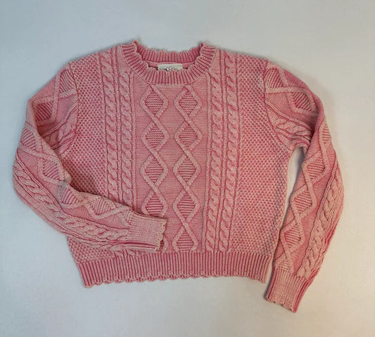 Washed Cable Knit Crop Sweater