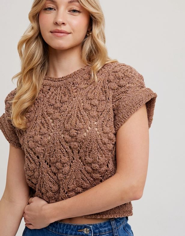 US Knit Short Sleeve Sweater- Mocha