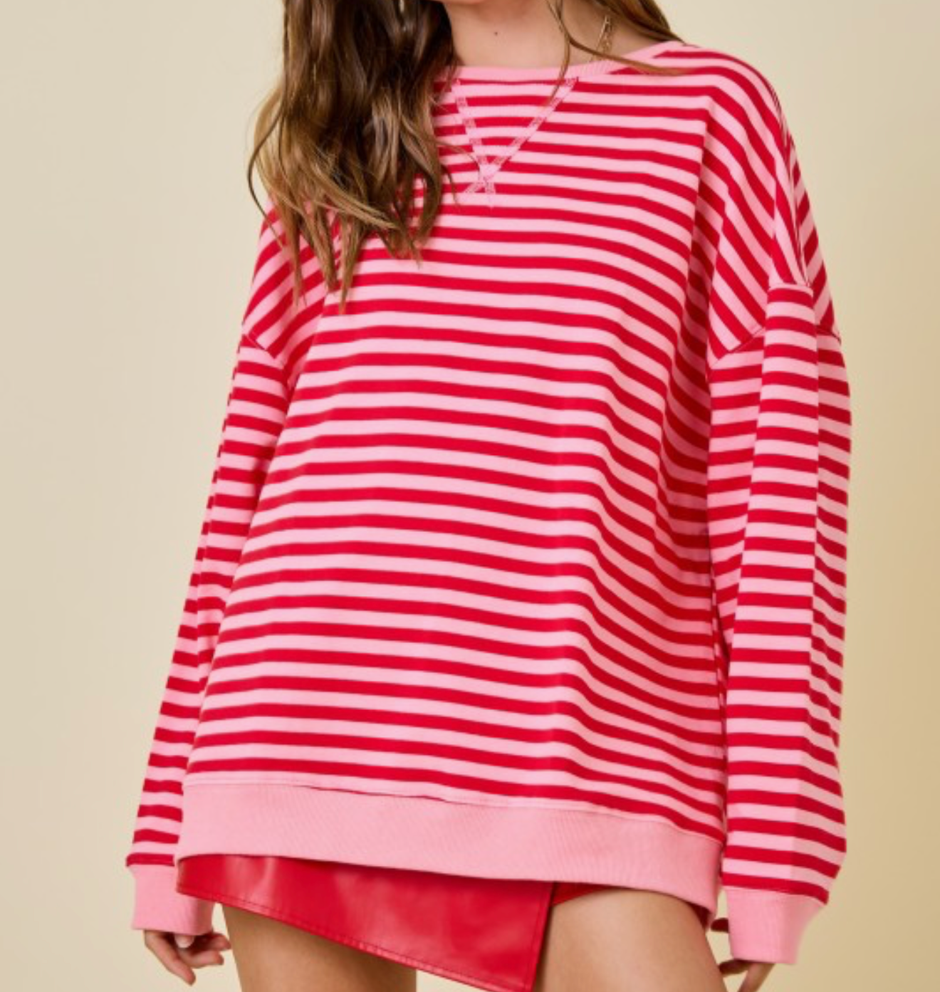 Oversized Pink Striped Top