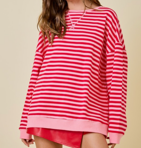 Oversized Pink Striped Top