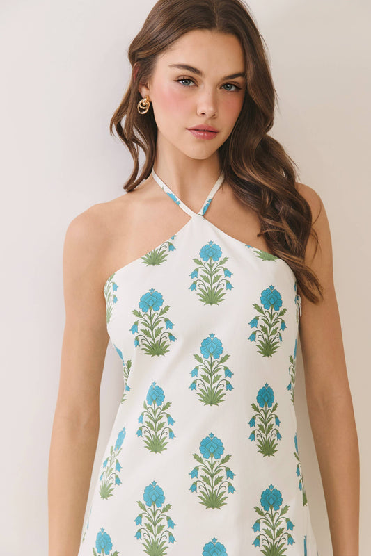 Floral Halter Neck Mini Dress
