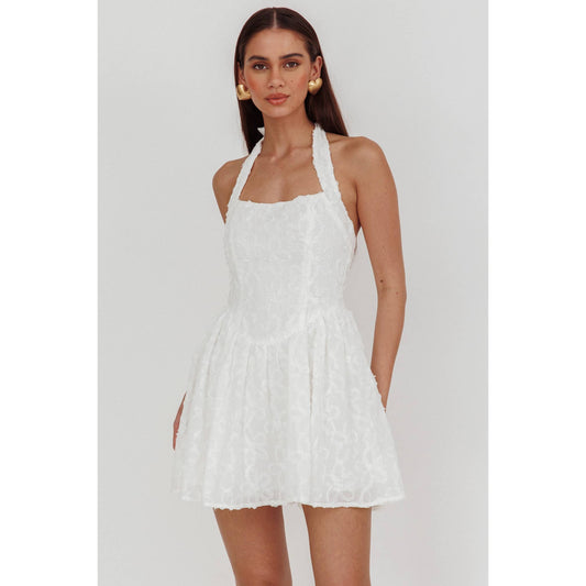 HALTER EMBELLISHED MINI DRESS