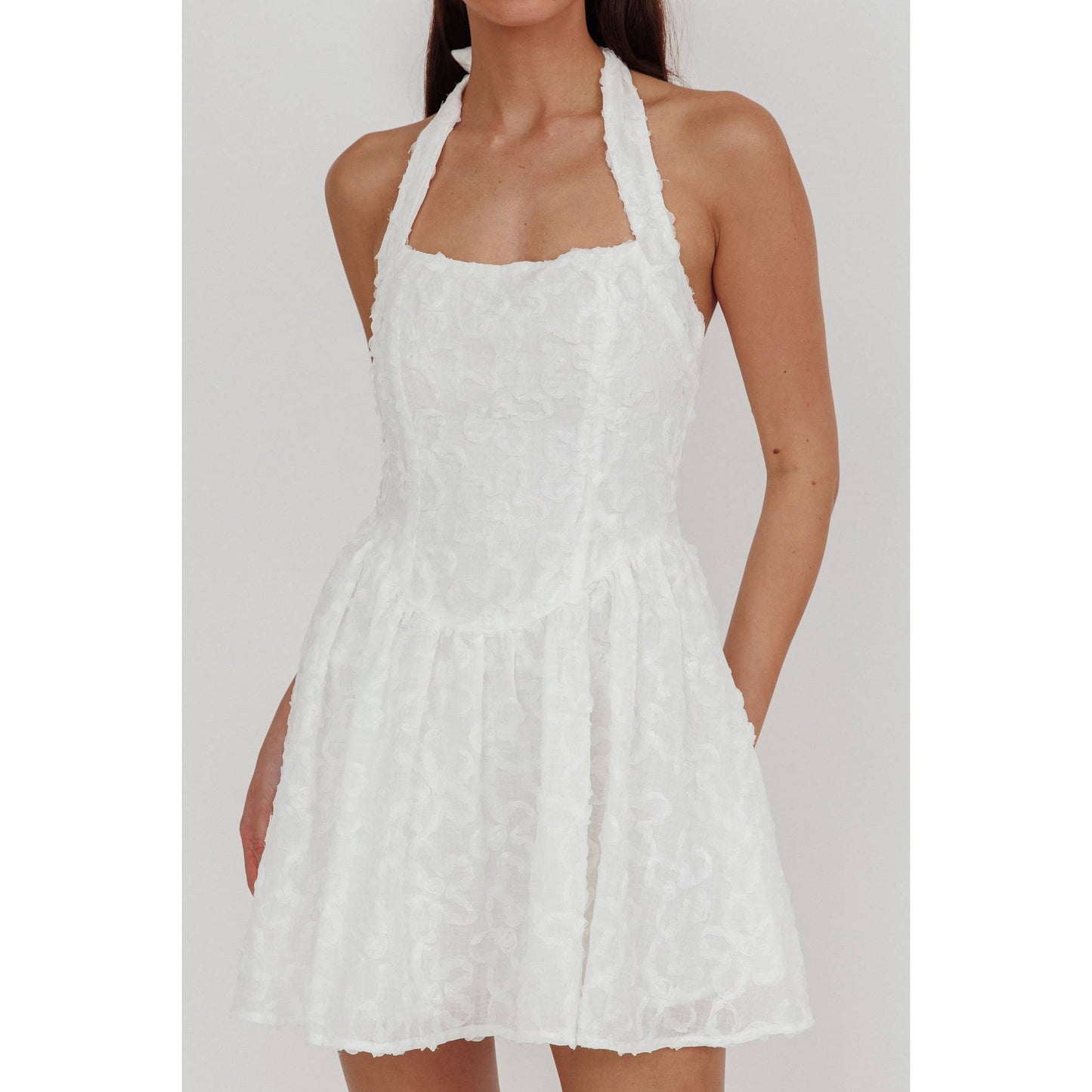 HALTER EMBELLISHED MINI DRESS