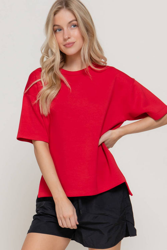 Short Sleeve Round Neck Oversized Soft Modal Scuba Knit Top