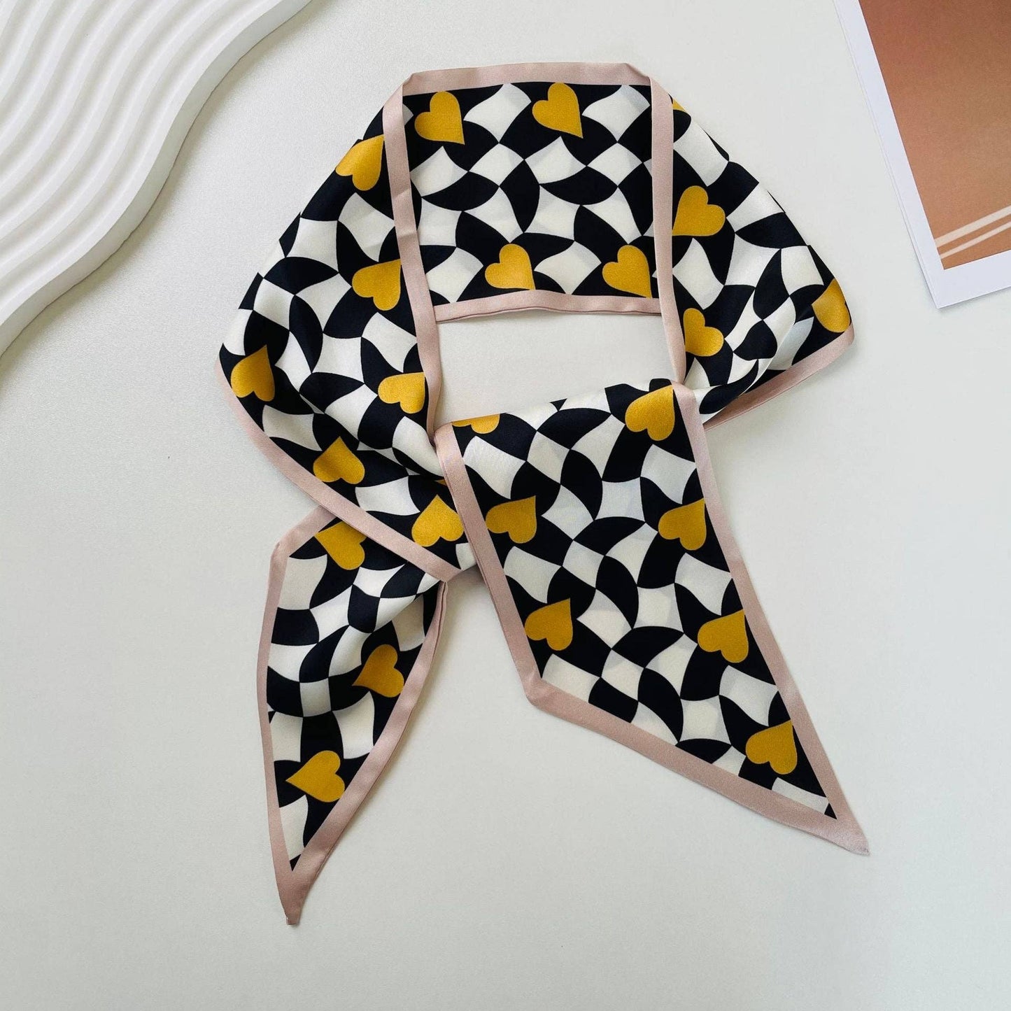 Print Narrow Long Satin Silk-Feel Scarf MK2BLW6W6NSI135
