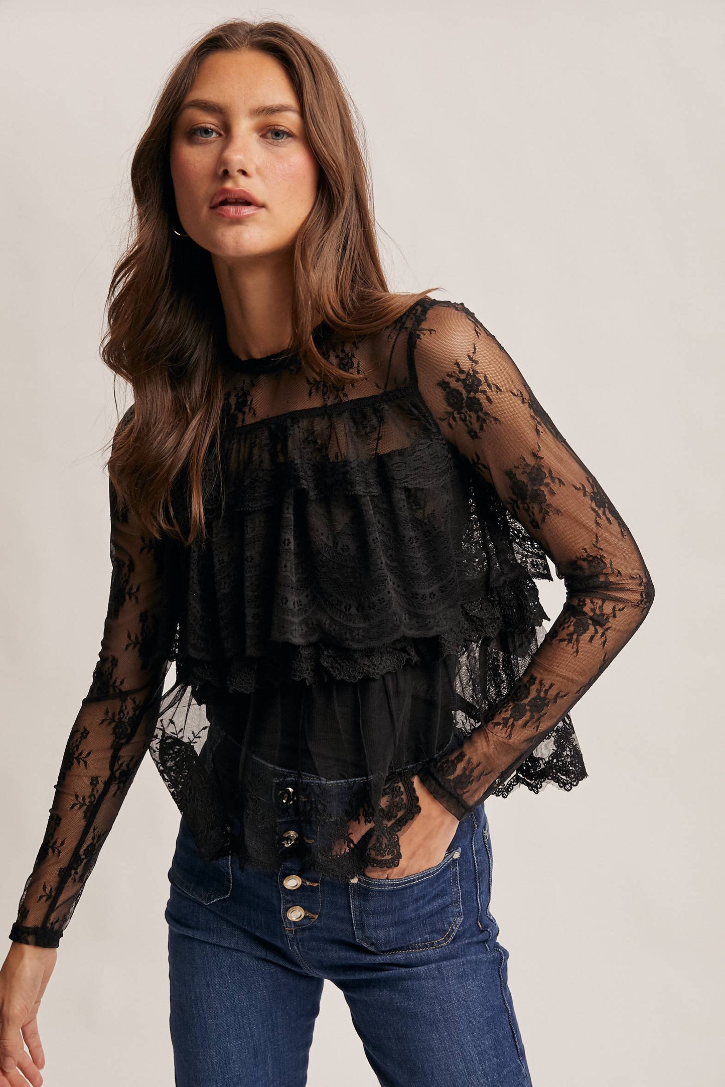 Lace Ruffle Layering Blouse