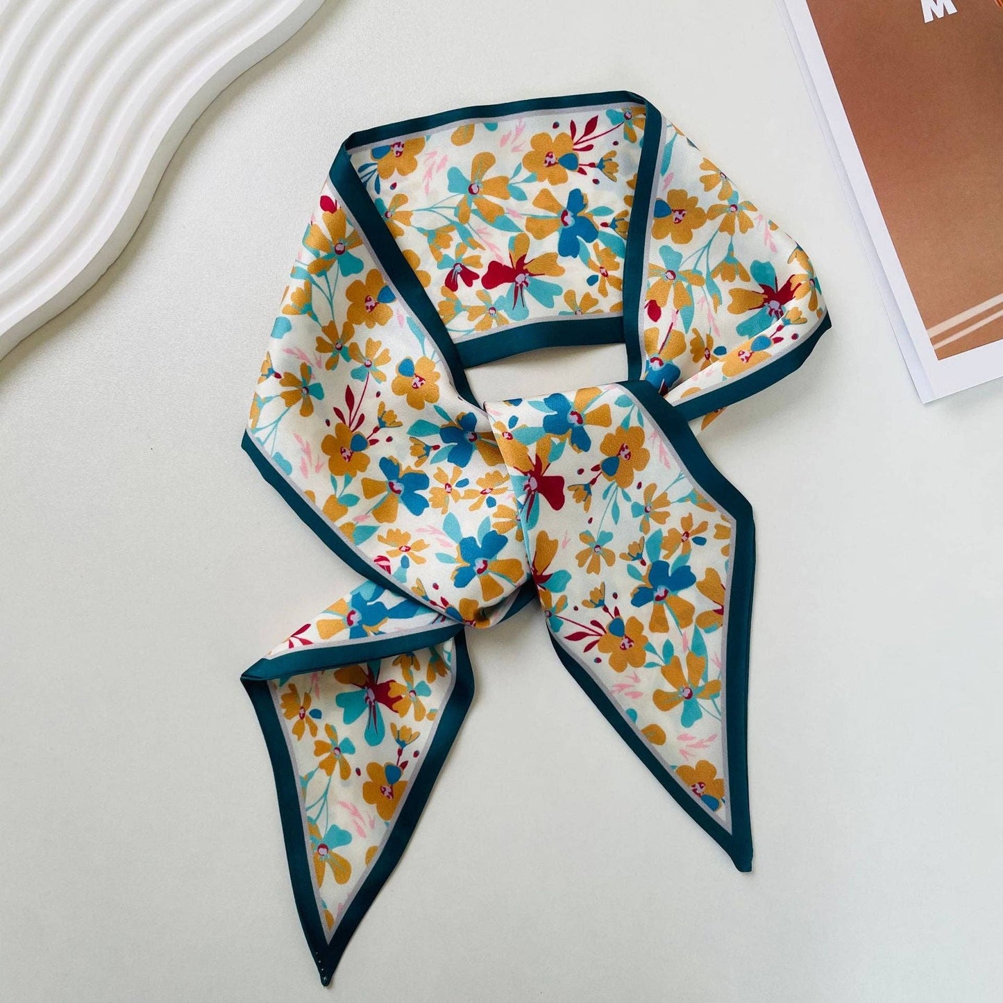 Print Narrow Long Satin Silk-Feel Scarf MK2BLW6W6NSI135