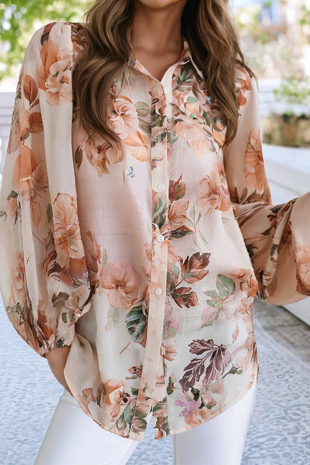 Floral Puff Sleeve Lightweight Shirt