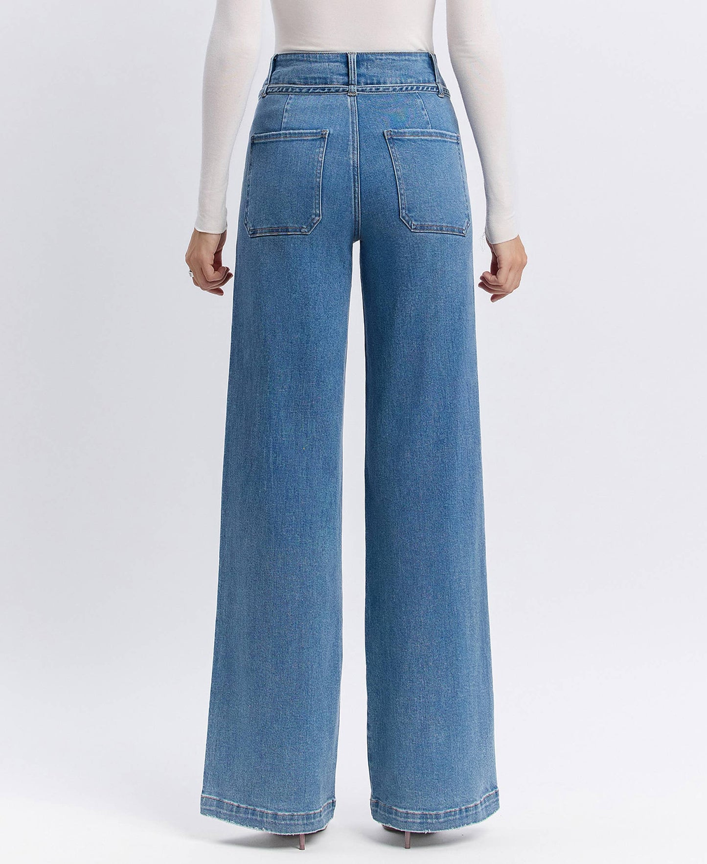 SUPER HIGH RISE TIE WAISTBAND WIDE LEG JEANS