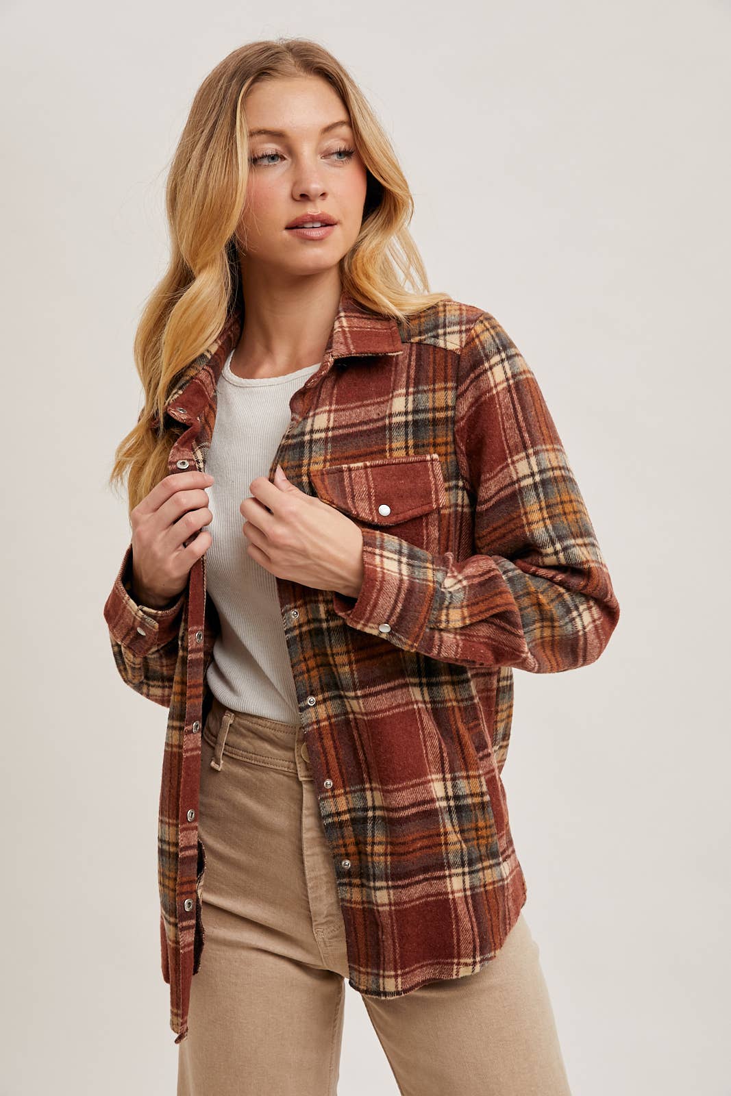 BUTTON DOWN PLAID SHACKET