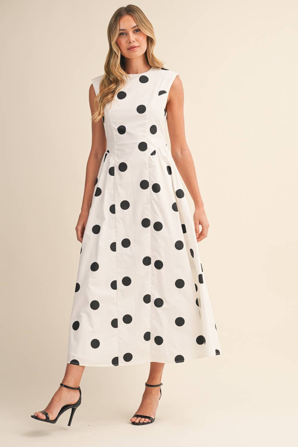 SLEEVELESS POLKA DOT MIDI DRESS