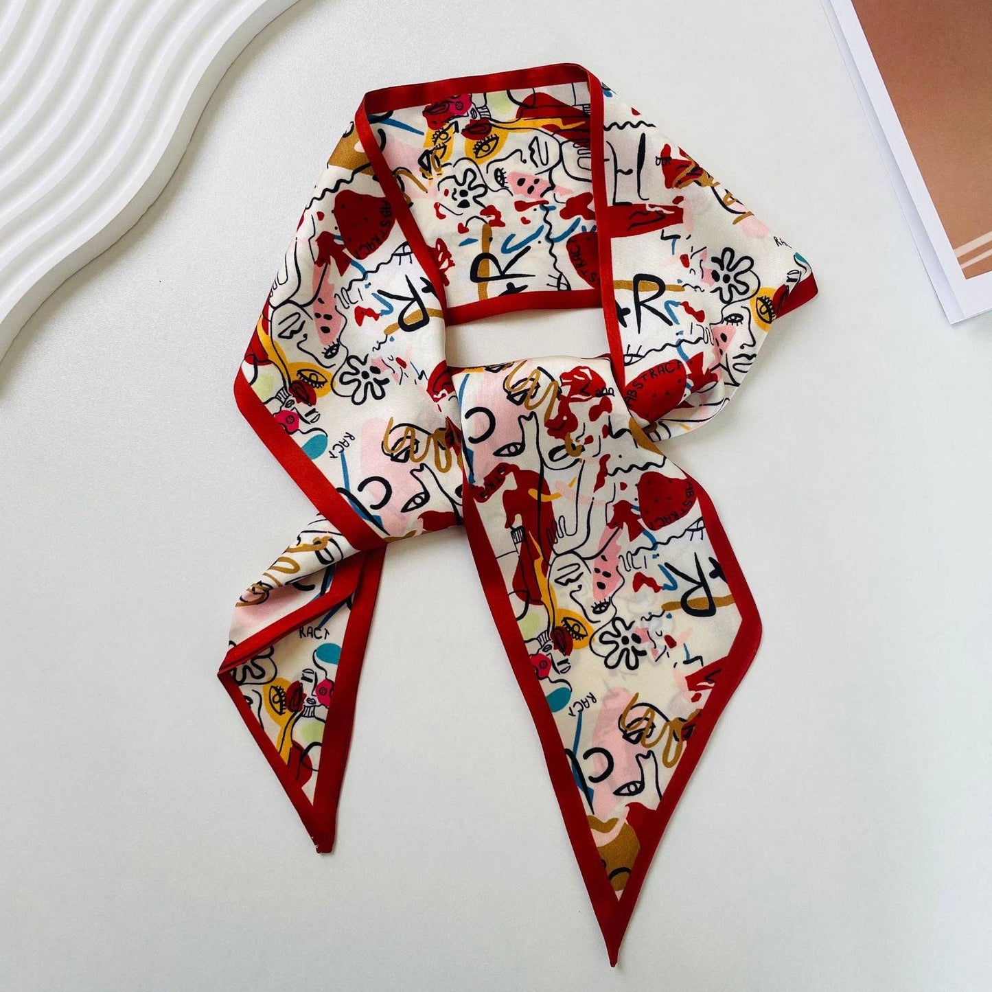Print Narrow Long Satin Silk-Feel Scarf MK2BLW6W6NSI135