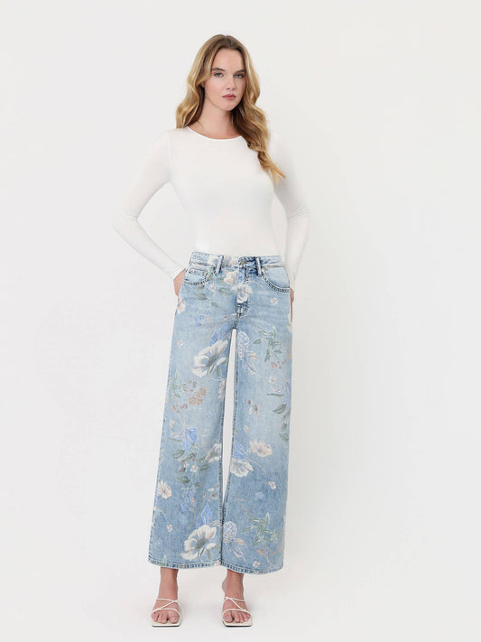 HIGH RISE FLORAL VINTAGE FLARE JEANS