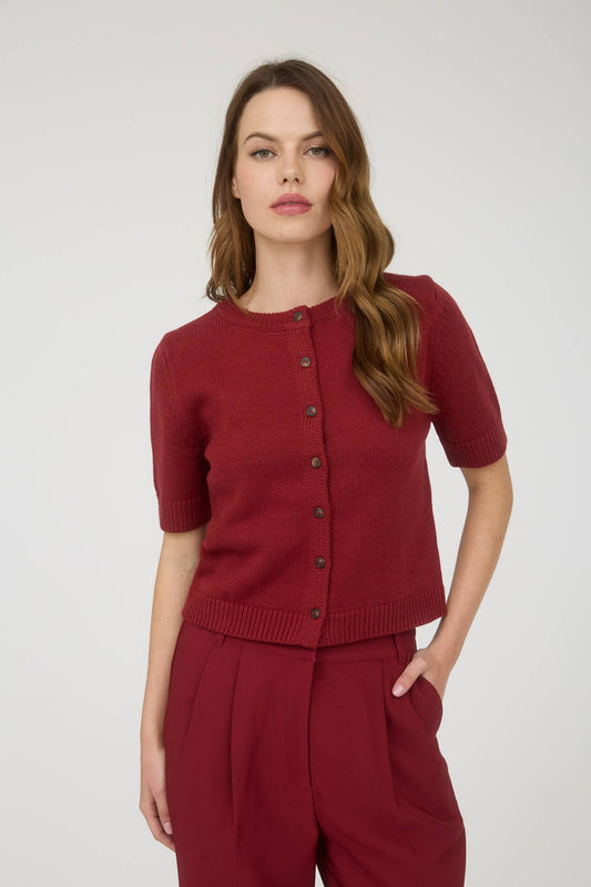SHORT SLEEVE BUTTON DOWN KNIT CARDIGAN SWEATER