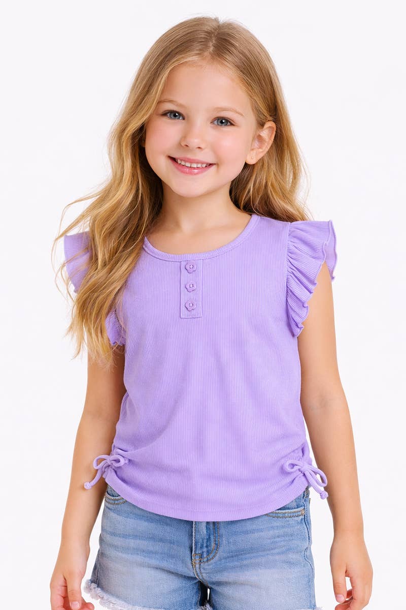 Girl's Ribbed Fashion Top w/ Ruched Sides