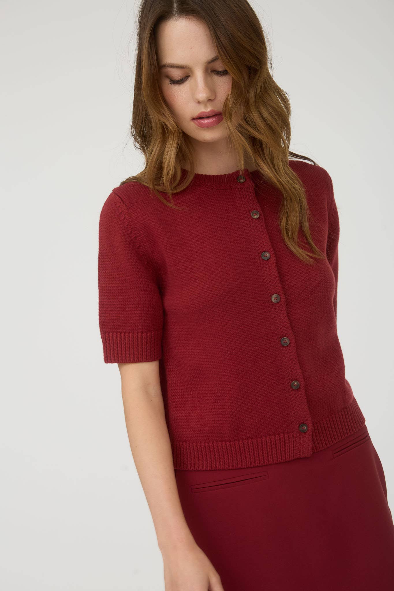 SHORT SLEEVE BUTTON DOWN KNIT CARDIGAN SWEATER
