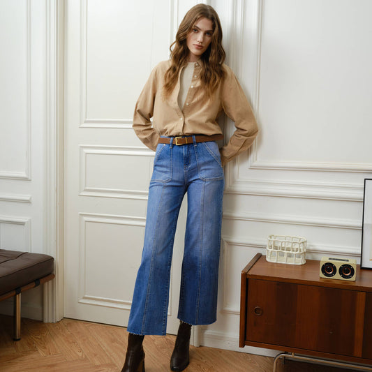 HIGH RISE RELAXED STRAIGHT JEANS WITH RAW HEM