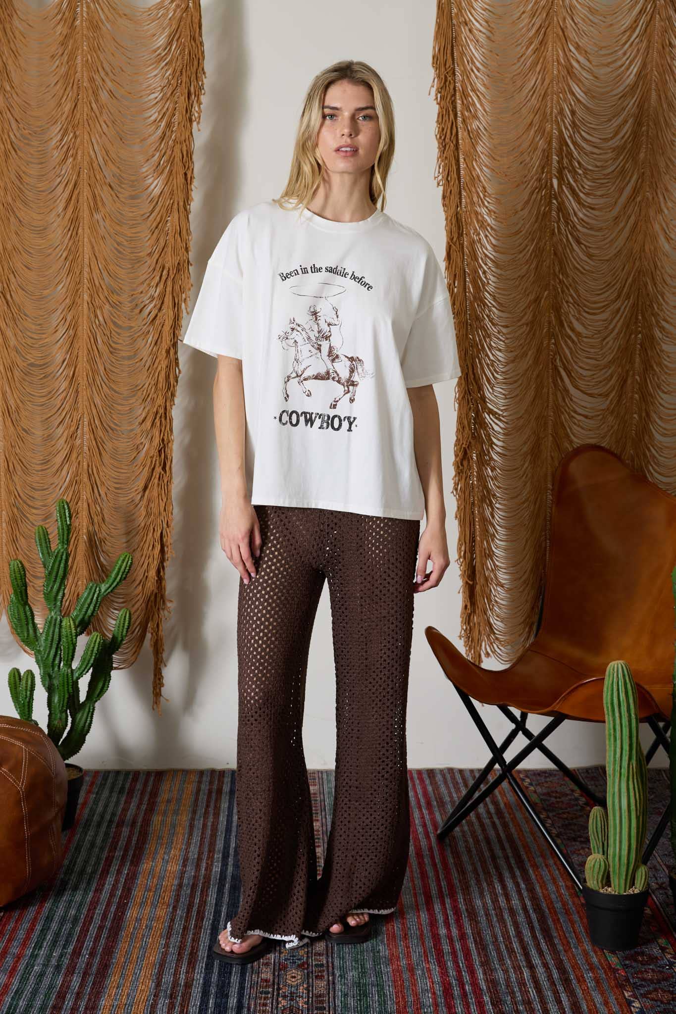 COWBOY OVERSIZED KNIT GRAPHIC T-SHIRT