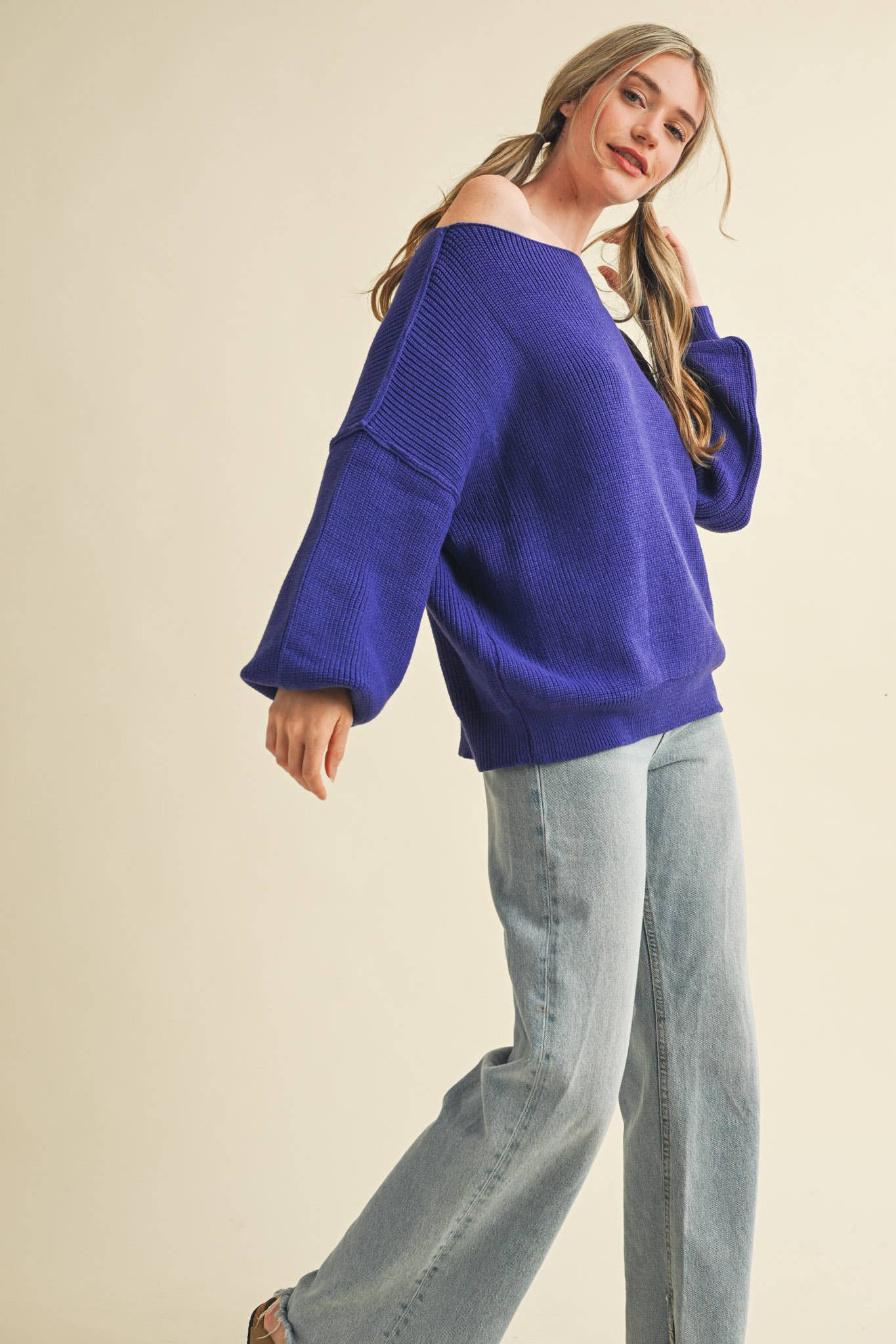 BOAT NECK BUBBLE SLEEVE SWEATER MSW8147