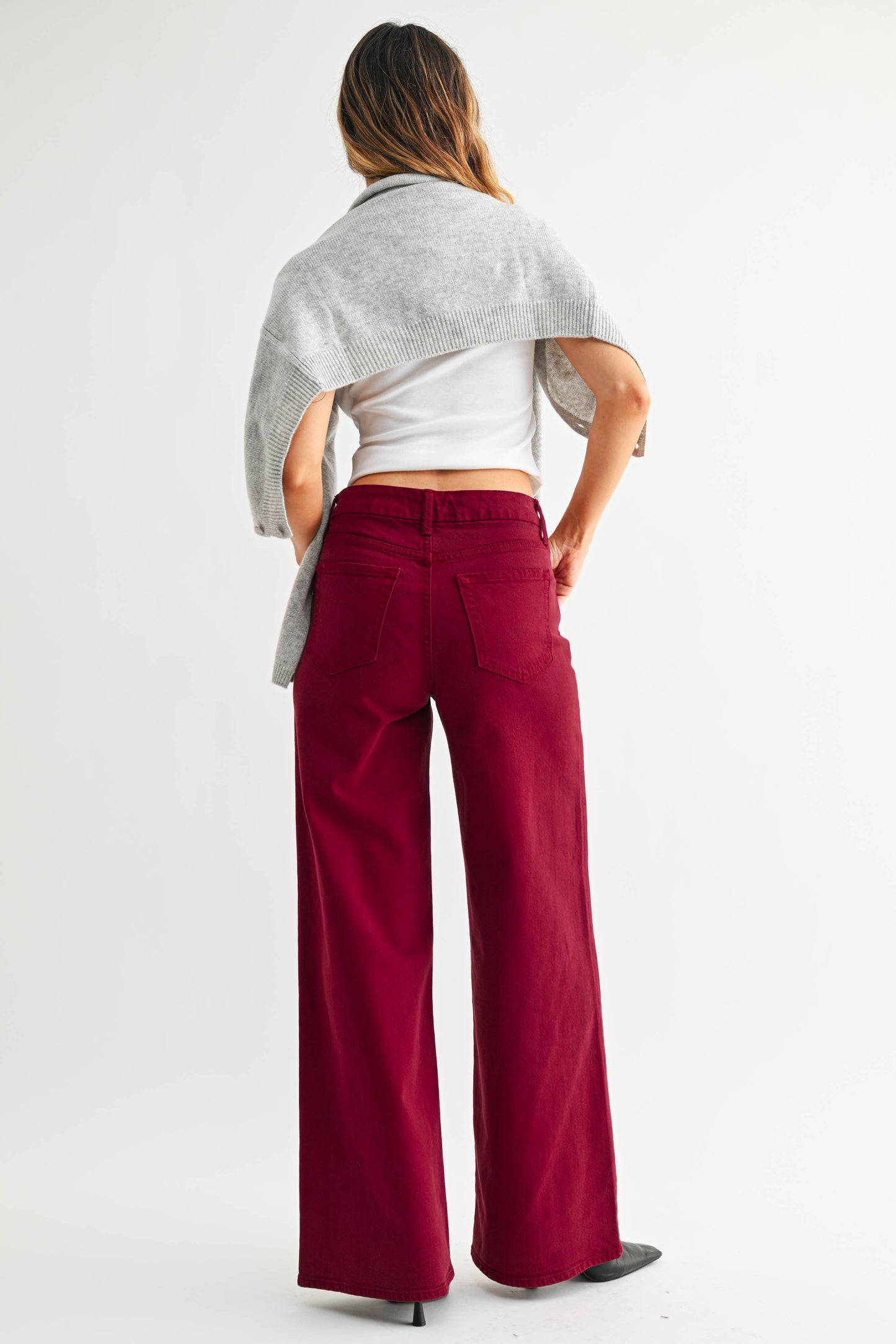 High Rise Palazzo Jean - DARK VINTAGE CHERRY RED - DP689