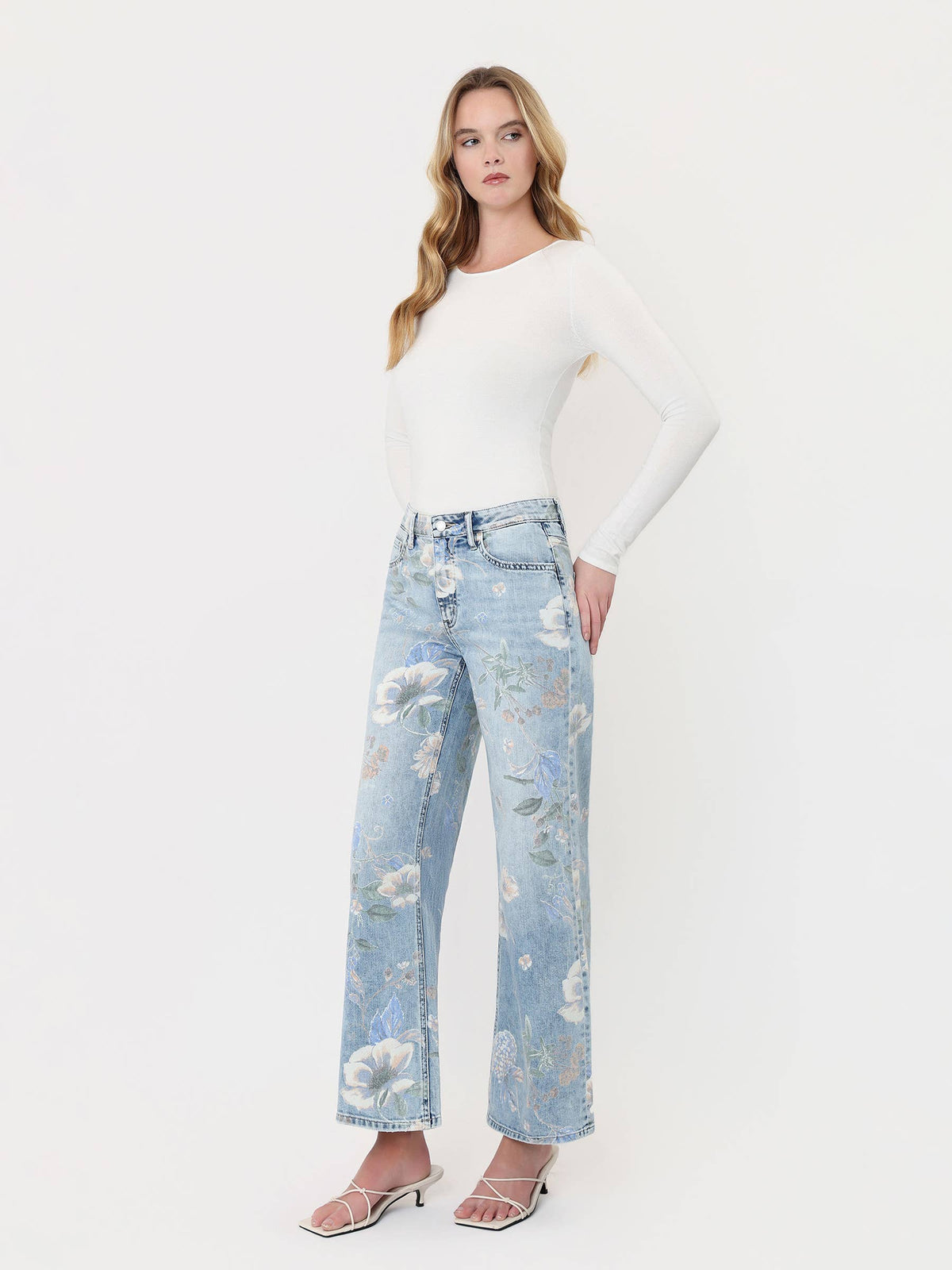 HIGH RISE FLORAL VINTAGE FLARE JEANS