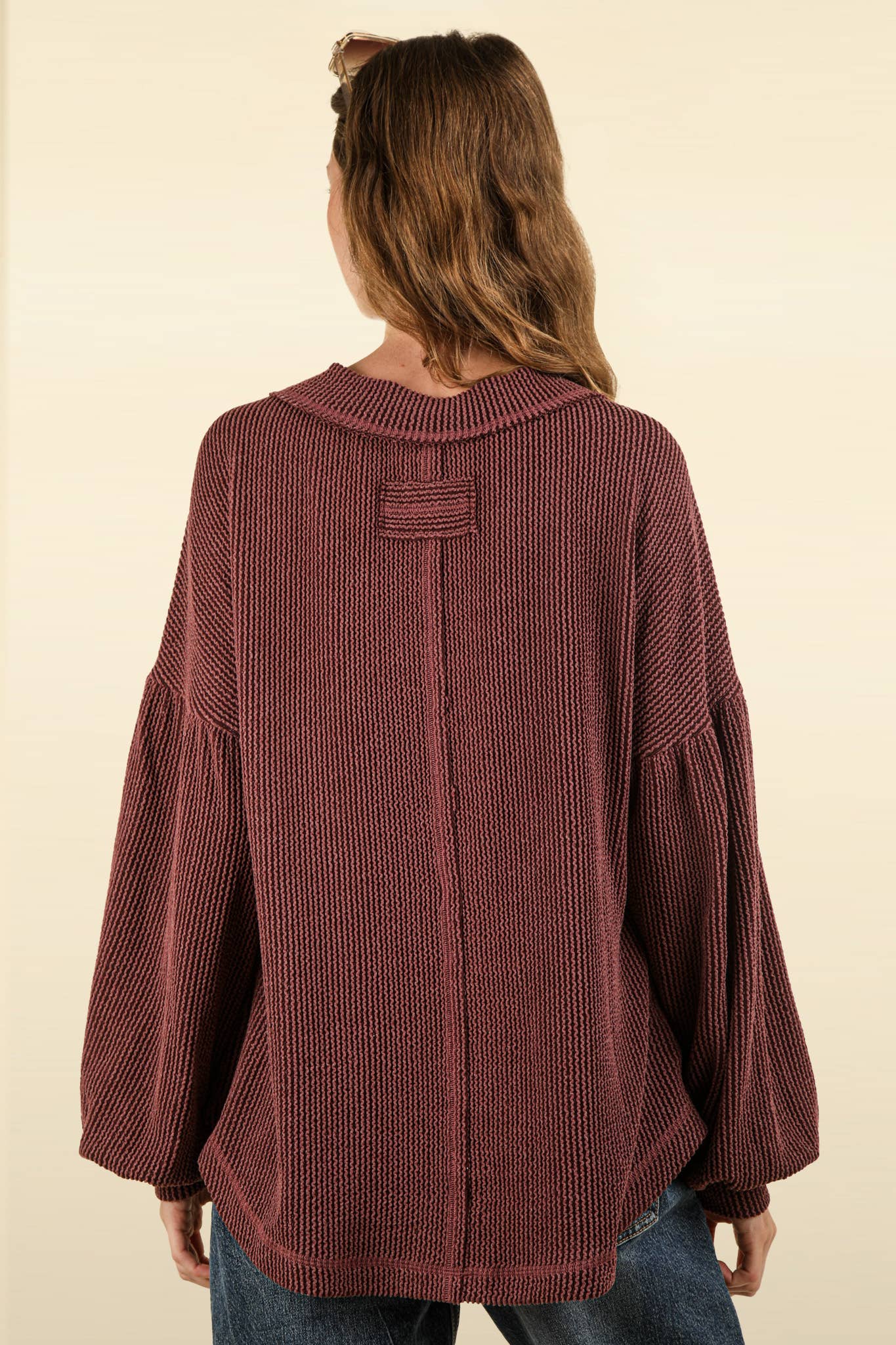 US Two Tone Otto Ribbed V-Neck Oversized Knit Top