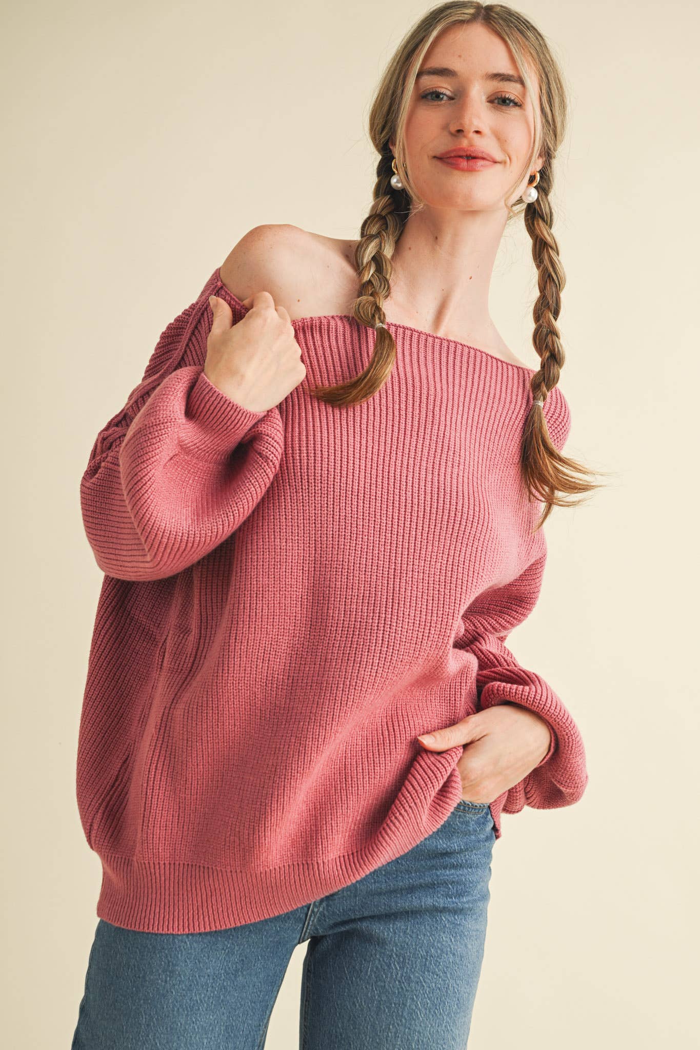 BOAT NECK BUBBLE SLEEVE SWEATER MSW8147