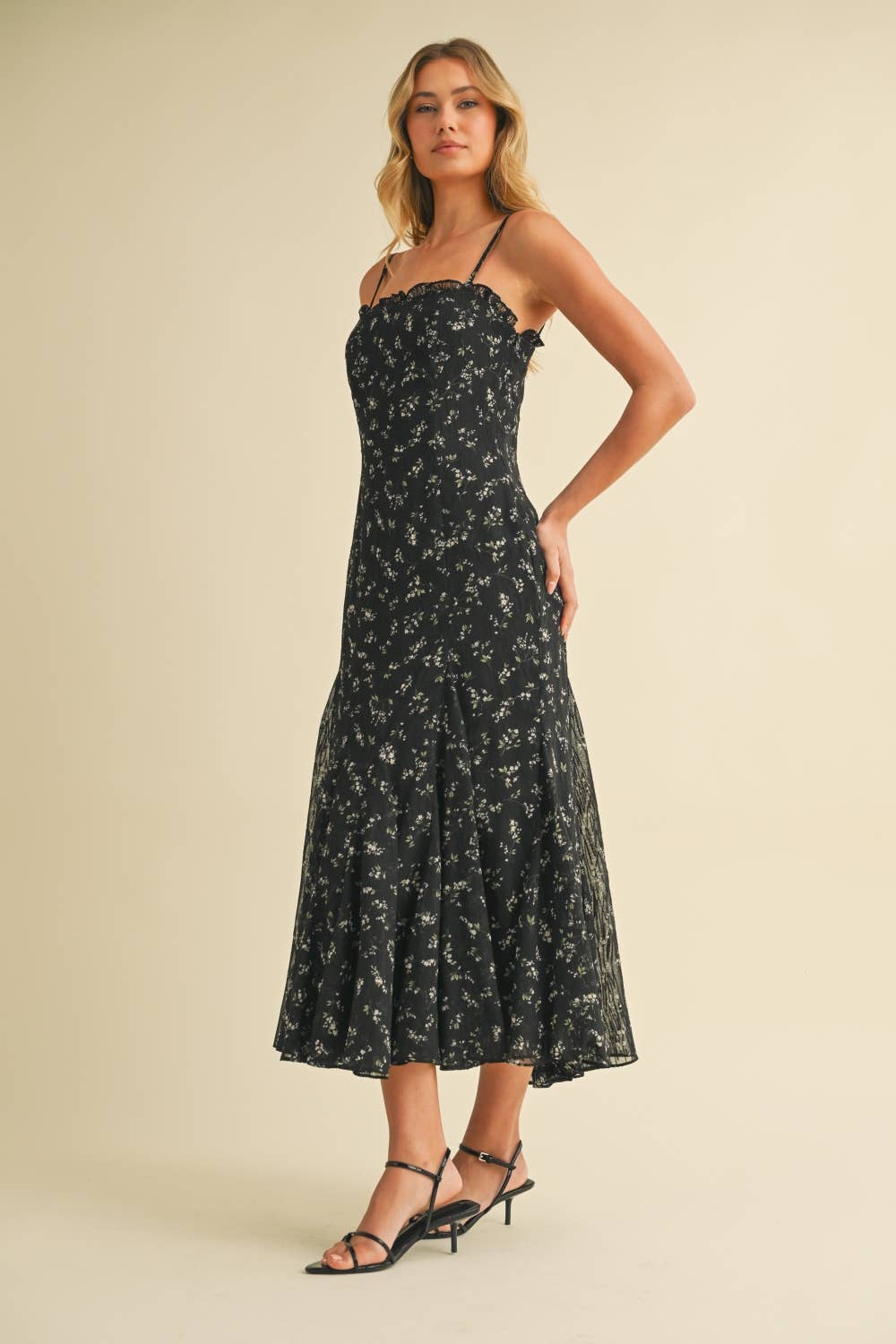 FLORAL PRINTED MERMAID MIDI DRESS