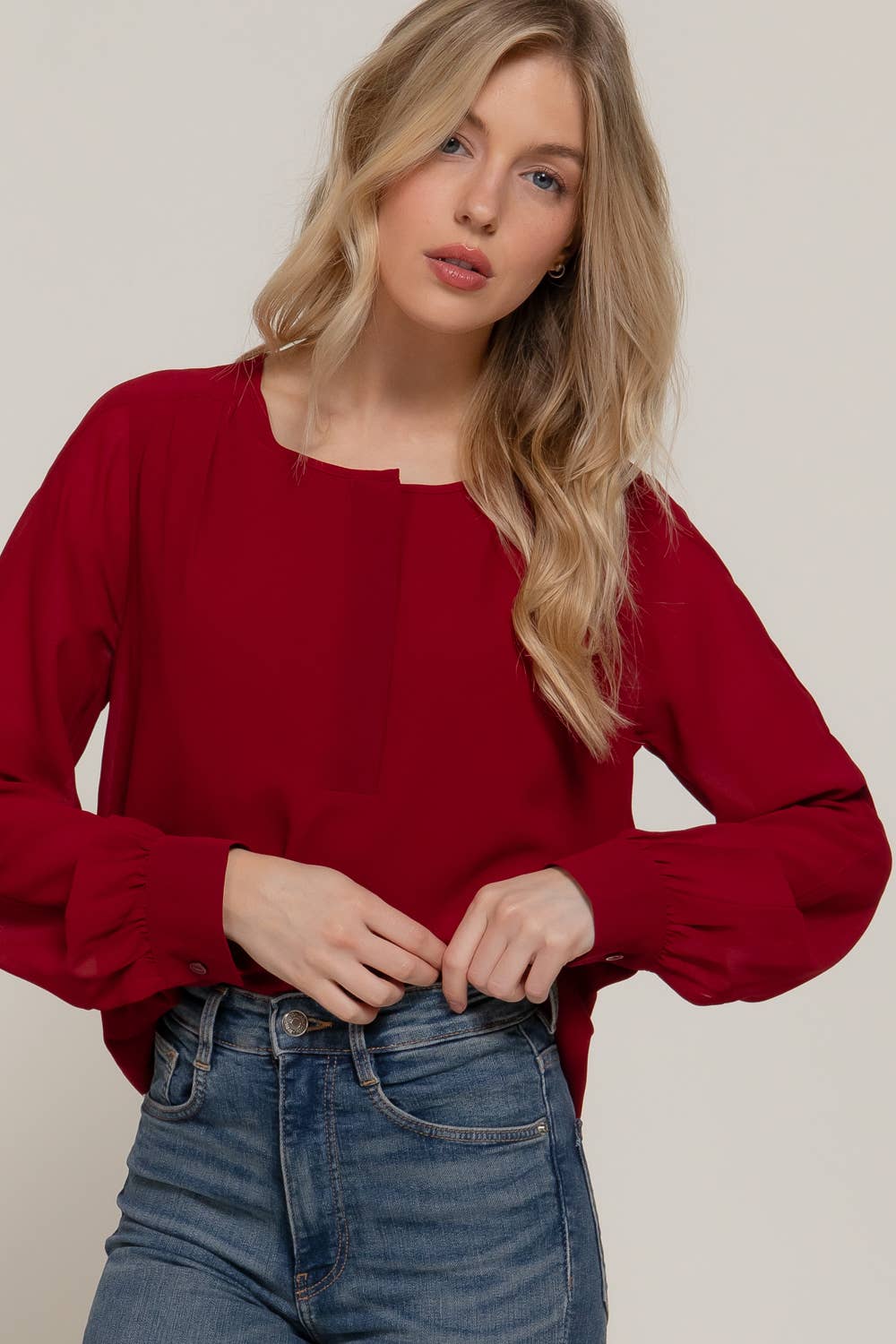 Long Sleeve Round Neck Chiffon Blouse