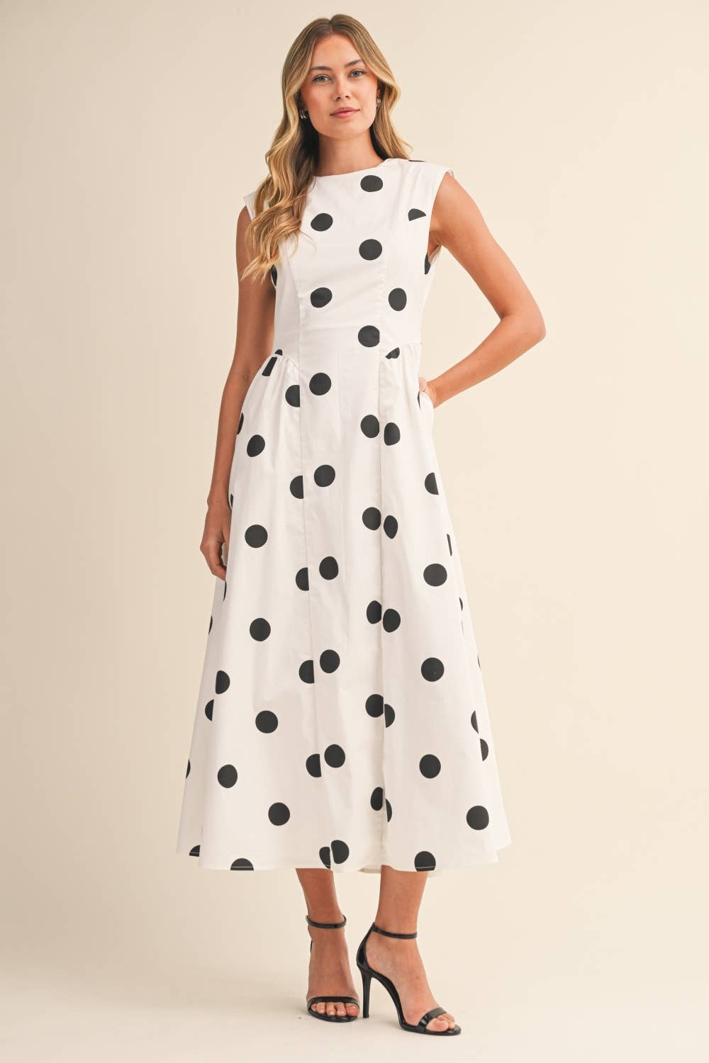 SLEEVELESS POLKA DOT MIDI DRESS