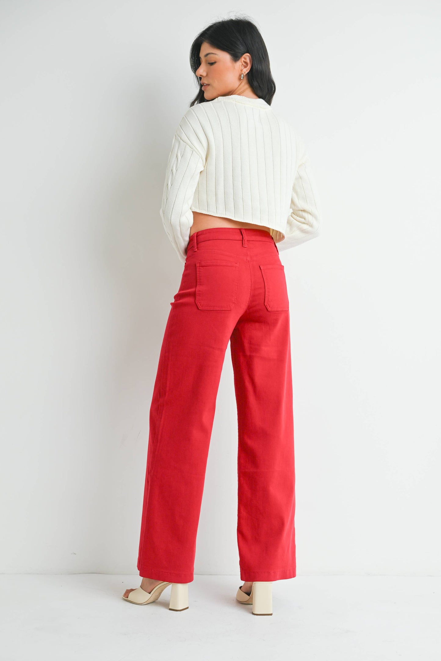 Patch Pocket Wide Leg Red Jean