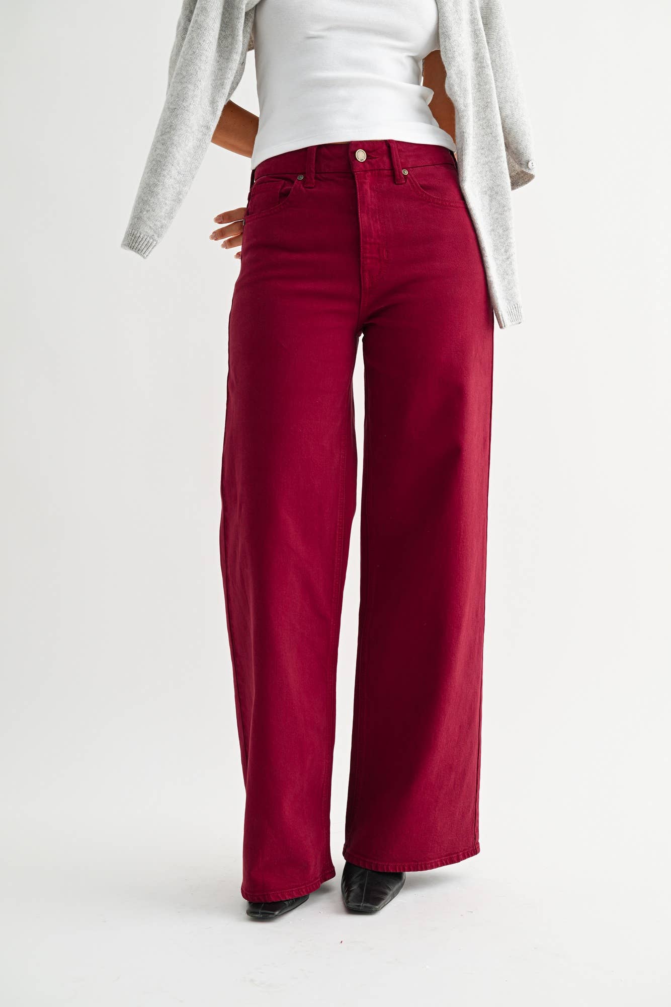High Rise Palazzo Jean - DARK VINTAGE CHERRY RED - DP689
