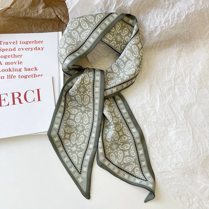 Print Narrow Long Satin Silk-Feel Scarf MK2BLW6W6NSI135