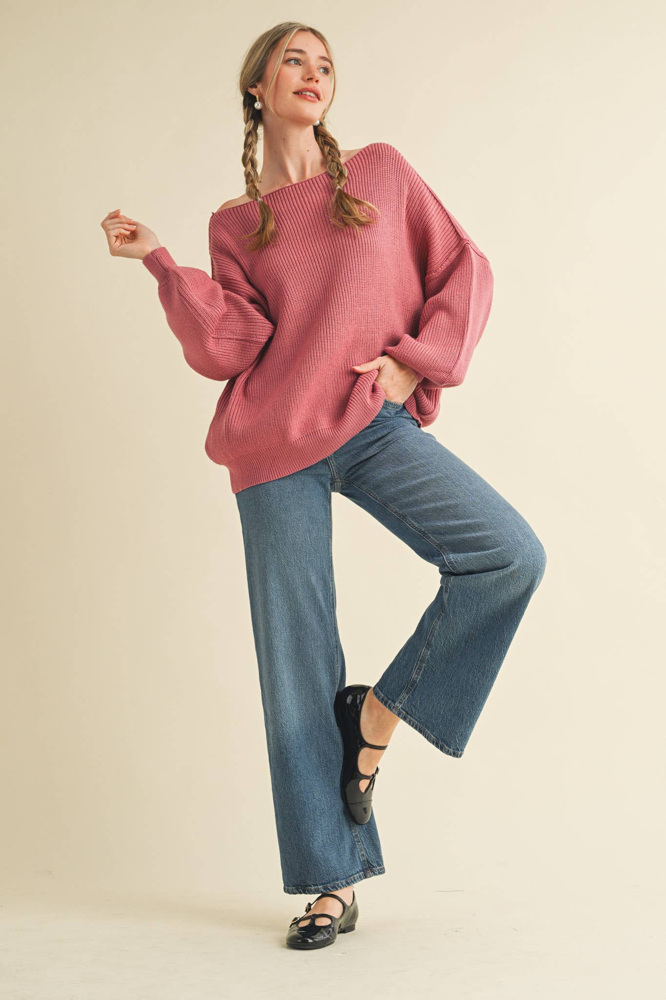 BOAT NECK BUBBLE SLEEVE SWEATER MSW8147