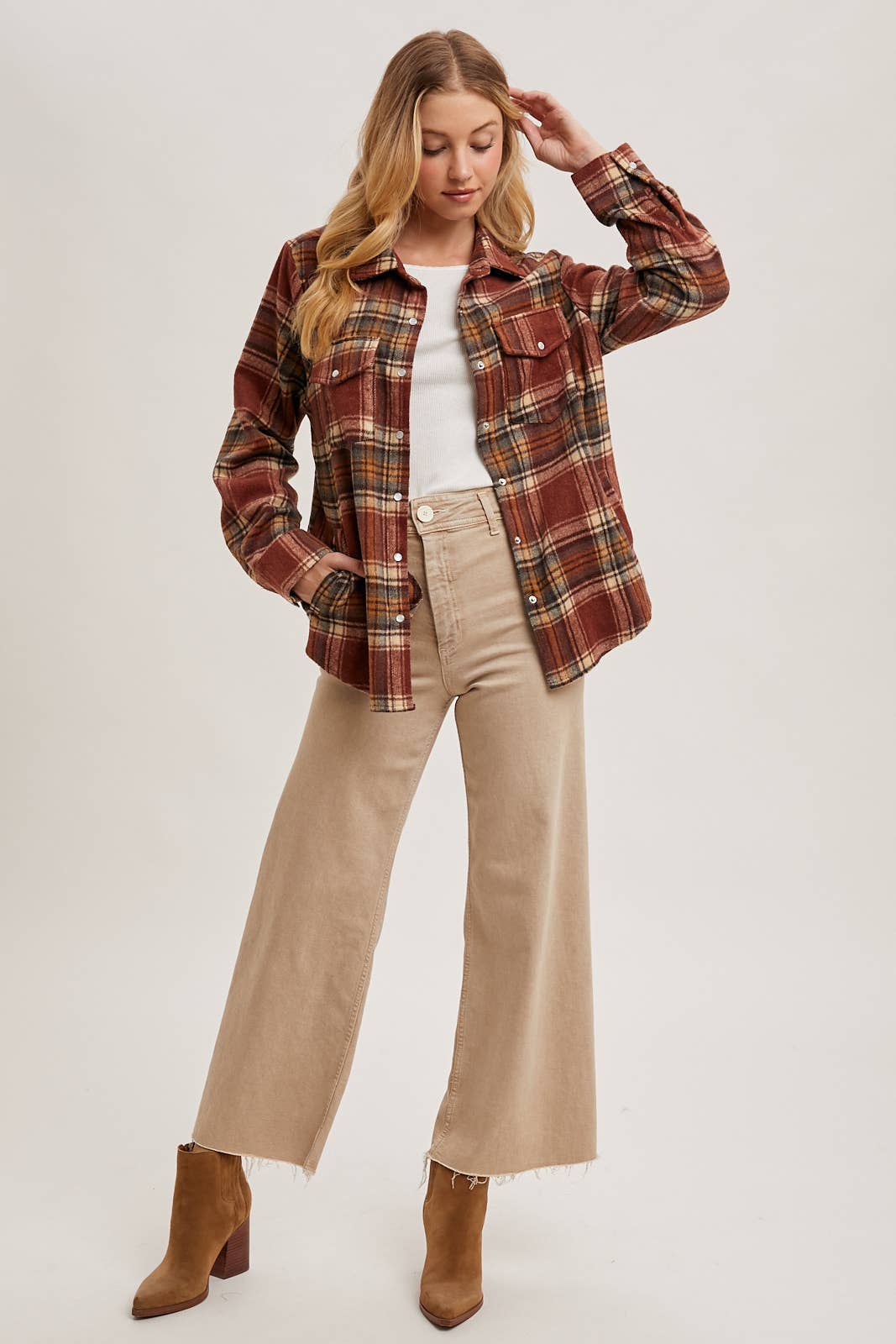 BUTTON DOWN PLAID SHACKET