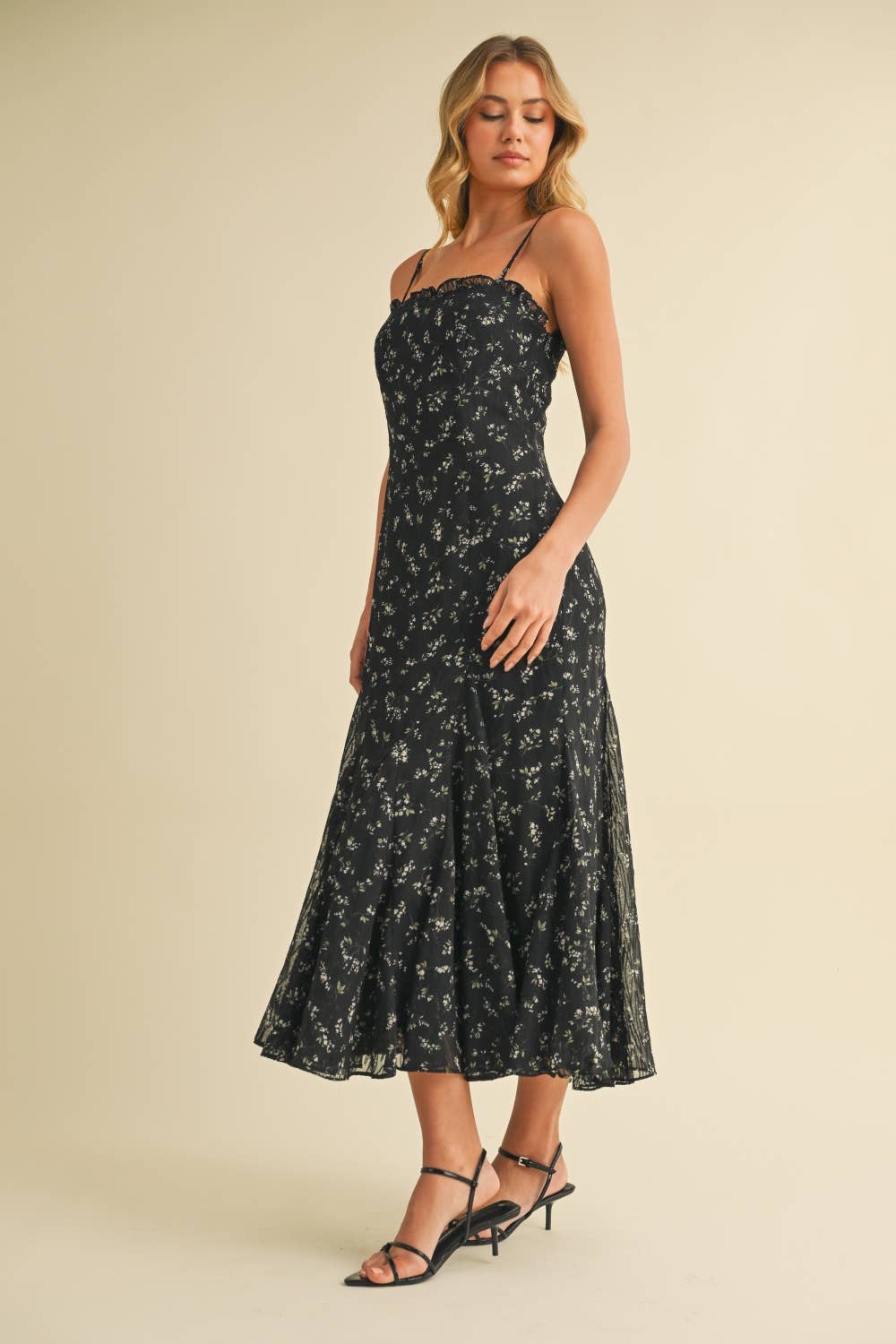 FLORAL PRINTED MERMAID MIDI DRESS