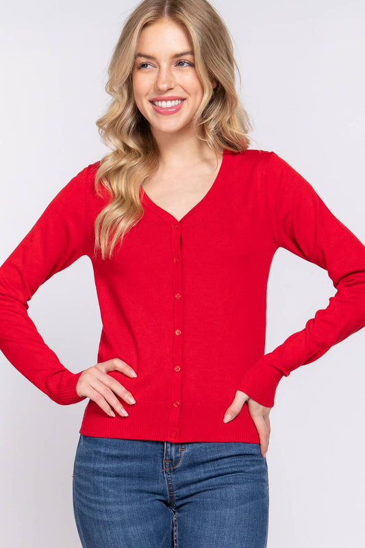 Long Sleeve V-neck Button Down Sweater Cardigan