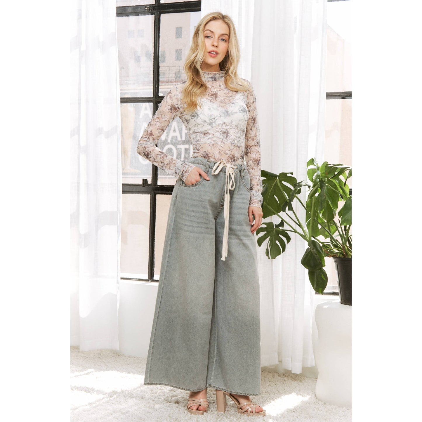 Floral Print Mesh Top