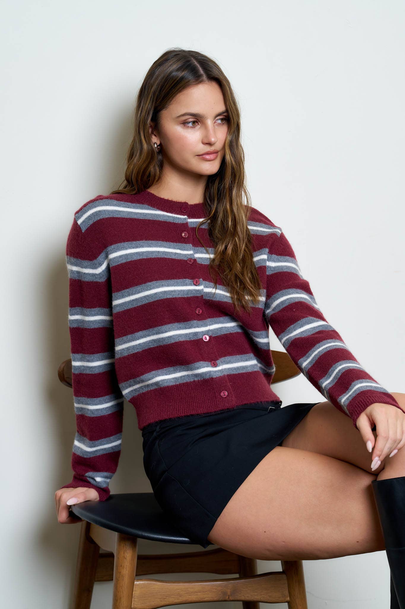 MULTI-COLOR STRIPE BUTTON DOWN KNIT CARDIGAN