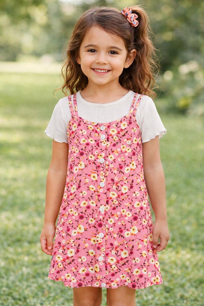 Girl's 2 pc Floral Dress & Ribbed Tee Set